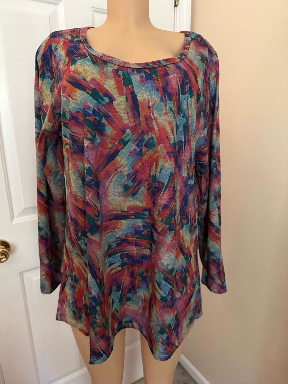 LuLaRoe Multicolor Brushstroke Long Sleeve Scoop Neck Top